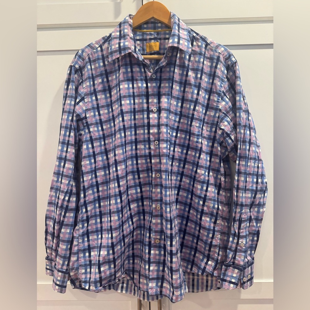 Robert Talbott Blue and Pink Plaid Button Down Shirt L